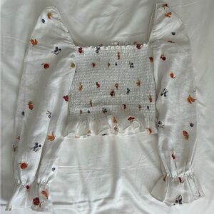 Reformation White Floral Smocked Blouse XS